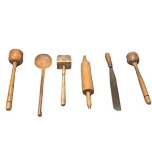 Vintage Kitchen Tall Primitive Farmhouse Decor Solid Wood Narrow Handle Utensils